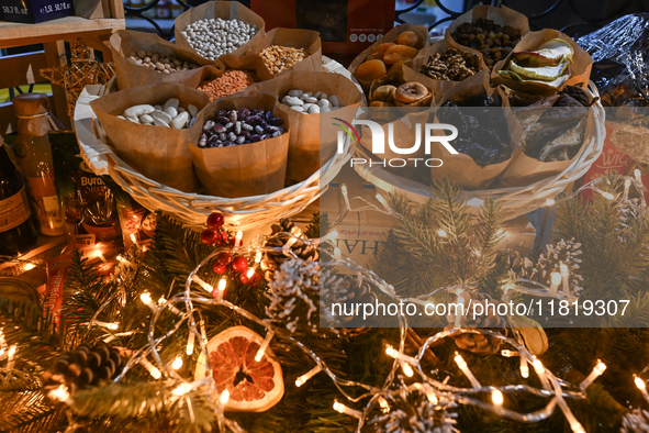 KRAKOW, POLAND - NOVEMBER 28:   
Christmas season decorations displayed in a shop window, ready for the holiday season, on November 28, 2024...