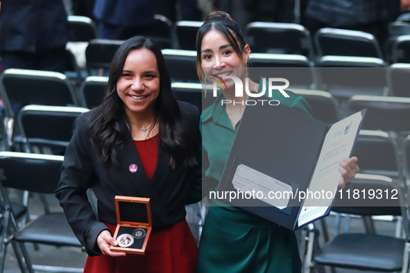 Katia Itzel Garcia, a soccer referee, poses after receiving a prize during the National Sports Award 2024 at the National Palace in Mexico C...