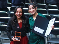 Katia Itzel Garcia, a soccer referee, poses after receiving a prize during the National Sports Award 2024 at the National Palace in Mexico C...