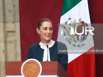 Mexico's President Claudia Sheinbaum Pardo speaks during the National Sports Award 2024 at the National Palace in Mexico City, Mexico, on No...