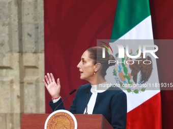 Mexico's President Claudia Sheinbaum Pardo speaks during the National Sports Award 2024 at the National Palace in Mexico City, Mexico, on No...