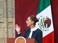 Mexico's President Claudia Sheinbaum Pardo speaks during the National Sports Award 2024 at the National Palace in Mexico City, Mexico, on No...