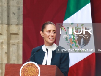 Mexico's President Claudia Sheinbaum Pardo speaks during the National Sports Award 2024 at the National Palace in Mexico City, Mexico, on No...