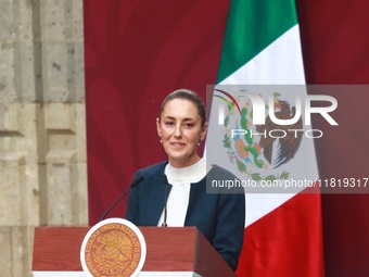 Mexico's President Claudia Sheinbaum Pardo speaks during the National Sports Award 2024 at the National Palace in Mexico City, Mexico, on No...