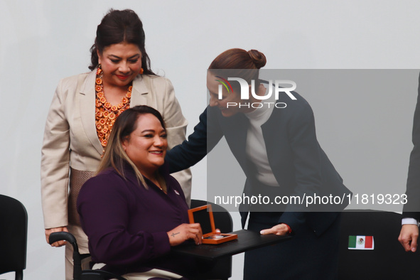 Mexico's President Claudia Sheinbaum Pardo attends the National Sports Award 2024 at the National Palace in Mexico City, Mexico, on November...