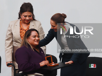 Mexico's President Claudia Sheinbaum Pardo attends the National Sports Award 2024 at the National Palace in Mexico City, Mexico, on November...