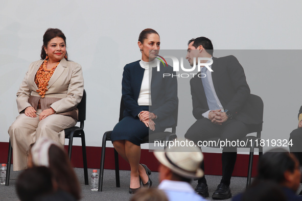 (L-R) Mexico City Head of Government Clara Brugada, President of Mexico Claudia Sheinbaum, and Director of the National Commission of Physic...