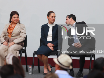 (L-R) Mexico City Head of Government Clara Brugada, President of Mexico Claudia Sheinbaum, and Director of the National Commission of Physic...