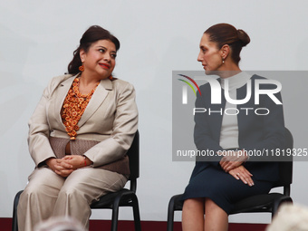 Mexico City Head of Government Clara Brugada and President of Mexico Claudia Sheinbaum attend the National Sports Award 2024 at the National...