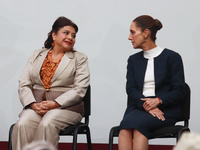 Mexico City Head of Government Clara Brugada and President of Mexico Claudia Sheinbaum attend the National Sports Award 2024 at the National...