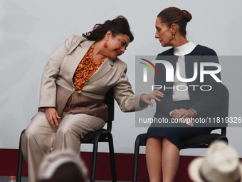 Mexico City Head of Government Clara Brugada and President of Mexico Claudia Sheinbaum attend the National Sports Award 2024 at the National...