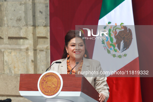 Mexico City Head of Government Clara Brugada speaks during the National Sports Award 2024 at the National Palace in Mexico City, Mexico, on...