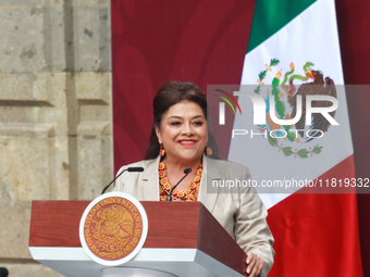 Mexico City Head of Government Clara Brugada speaks during the National Sports Award 2024 at the National Palace in Mexico City, Mexico, on...