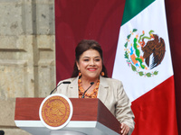 Mexico City Head of Government Clara Brugada speaks during the National Sports Award 2024 at the National Palace in Mexico City, Mexico, on...