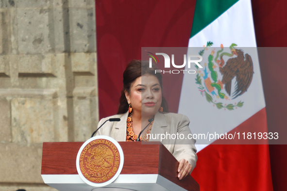 Mexico City Head of Government Clara Brugada speaks during the National Sports Award 2024 at the National Palace in Mexico City, Mexico, on...