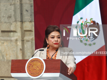 Mexico City Head of Government Clara Brugada speaks during the National Sports Award 2024 at the National Palace in Mexico City, Mexico, on...