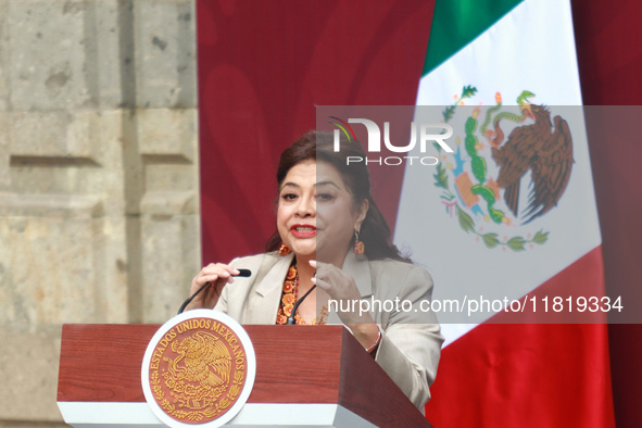 Mexico City Head of Government Clara Brugada speaks during the National Sports Award 2024 at the National Palace in Mexico City, Mexico, on...