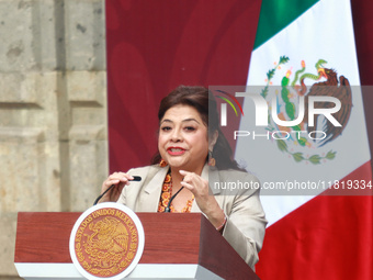 Mexico City Head of Government Clara Brugada speaks during the National Sports Award 2024 at the National Palace in Mexico City, Mexico, on...