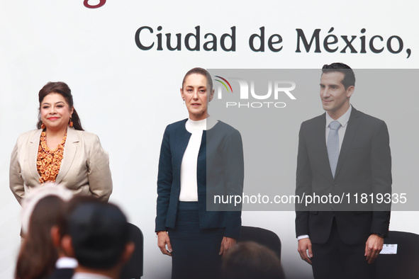 (L-R) Mexico City Head of Government Clara Brugada, President of Mexico Claudia Sheinbaum, and Director of the National Commission of Physic...