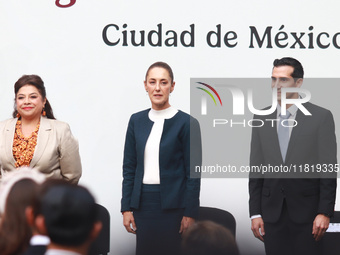 (L-R) Mexico City Head of Government Clara Brugada, President of Mexico Claudia Sheinbaum, and Director of the National Commission of Physic...