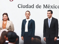 (L-R) Mexico City Head of Government Clara Brugada, President of Mexico Claudia Sheinbaum, and Director of the National Commission of Physic...