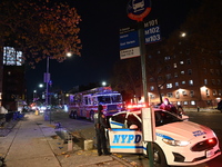 An FDNY fire truck is involved in a crash, leaving a trail of destruction through East Harlem, Manhattan, New York, United States, on Novemb...