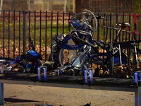 An FDNY fire truck is involved in a crash, leaving a trail of destruction through East Harlem, Manhattan, New York, United States, on Novemb...