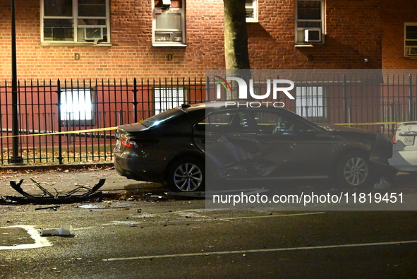 An FDNY fire truck is involved in a crash, leaving a trail of destruction through East Harlem, Manhattan, New York, United States, on Novemb...