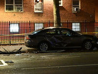 An FDNY fire truck is involved in a crash, leaving a trail of destruction through East Harlem, Manhattan, New York, United States, on Novemb...