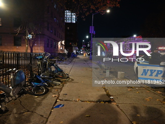 An FDNY fire truck is involved in a crash, leaving a trail of destruction through East Harlem, Manhattan, New York, United States, on Novemb...