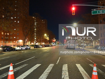 An FDNY fire truck is involved in a crash, leaving a trail of destruction through East Harlem, Manhattan, New York, United States, on Novemb...