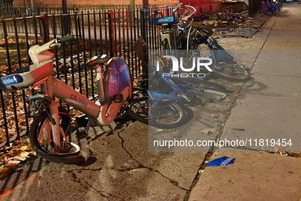 An FDNY fire truck is involved in a crash, leaving a trail of destruction through East Harlem, Manhattan, New York, United States, on Novemb...