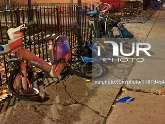 An FDNY fire truck is involved in a crash, leaving a trail of destruction through East Harlem, Manhattan, New York, United States, on Novemb...