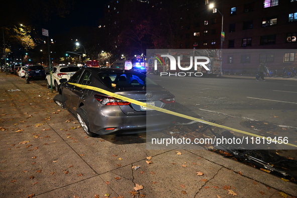 An FDNY fire truck is involved in a crash, leaving a trail of destruction through East Harlem, Manhattan, New York, United States, on Novemb...