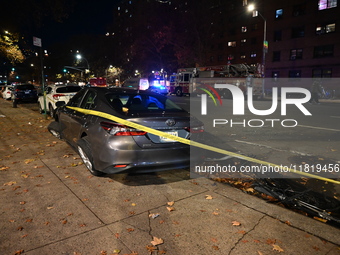 An FDNY fire truck is involved in a crash, leaving a trail of destruction through East Harlem, Manhattan, New York, United States, on Novemb...