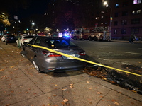 An FDNY fire truck is involved in a crash, leaving a trail of destruction through East Harlem, Manhattan, New York, United States, on Novemb...