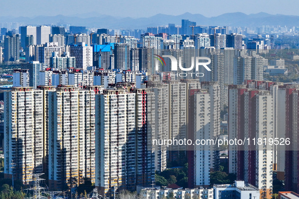 Densely packed residential buildings are seen in Nanjing, China, on November 29, 2024. 