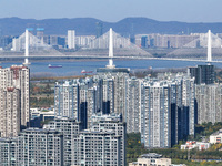 Densely packed residential buildings are seen in Nanjing, China, on November 29, 2024. (