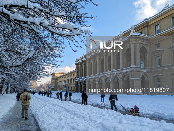 The Hofgarten in Munich, Germany, is covered in snow on December 3, 2023. 