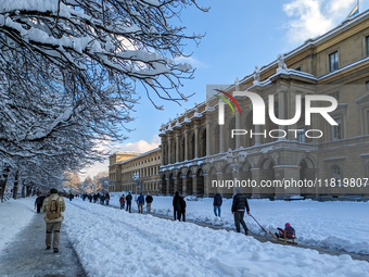 The Hofgarten in Munich, Germany, is covered in snow on December 3, 2023. (