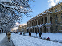 The Hofgarten in Munich, Germany, is covered in snow on December 3, 2023. (