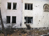 A family polyclinic in the Dniprovskyi district is damaged by an overnight Russian drone attack in Kyiv, Ukraine, on November 29, 2024. On F...