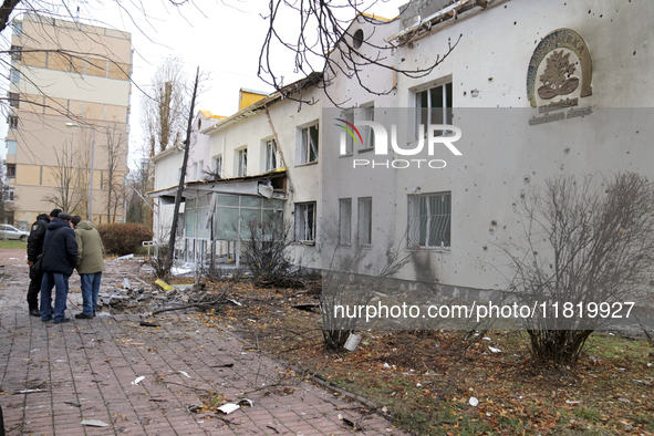 A family polyclinic in the Dniprovskyi district is damaged by an overnight Russian drone attack in Kyiv, Ukraine, on November 29, 2024. On F...