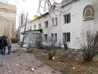 A family polyclinic in the Dniprovskyi district is damaged by an overnight Russian drone attack in Kyiv, Ukraine, on November 29, 2024. On F...