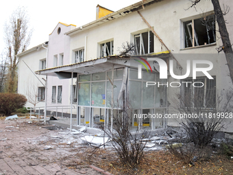 A family polyclinic in the Dniprovskyi district is damaged by an overnight Russian drone attack in Kyiv, Ukraine, on November 29, 2024. On F...