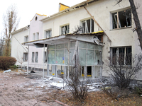 A family polyclinic in the Dniprovskyi district is damaged by an overnight Russian drone attack in Kyiv, Ukraine, on November 29, 2024. On F...