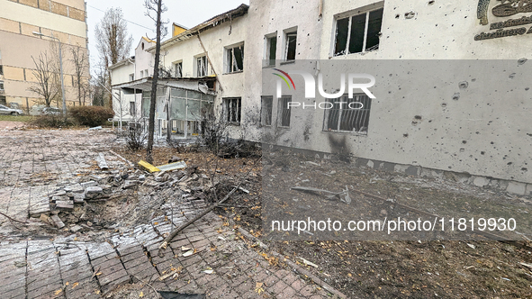 A family polyclinic in the Dniprovskyi district is damaged by an overnight Russian drone attack in Kyiv, Ukraine, on November 29, 2024. On F...