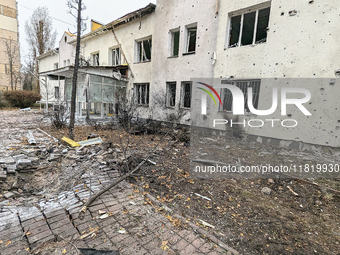 A family polyclinic in the Dniprovskyi district is damaged by an overnight Russian drone attack in Kyiv, Ukraine, on November 29, 2024. On F...