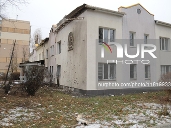 A family polyclinic in the Dniprovskyi district is damaged by an overnight Russian drone attack in Kyiv, Ukraine, on November 29, 2024. On F...