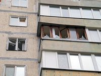 Windows in an apartment block in the Dniprovskyi district are broken by an overnight Russian drone attack in Kyiv, Ukraine, on November 29,...